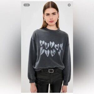 Anine Bing Spencer Sweatshirt Hearts Washed Gray Black Large X-Large